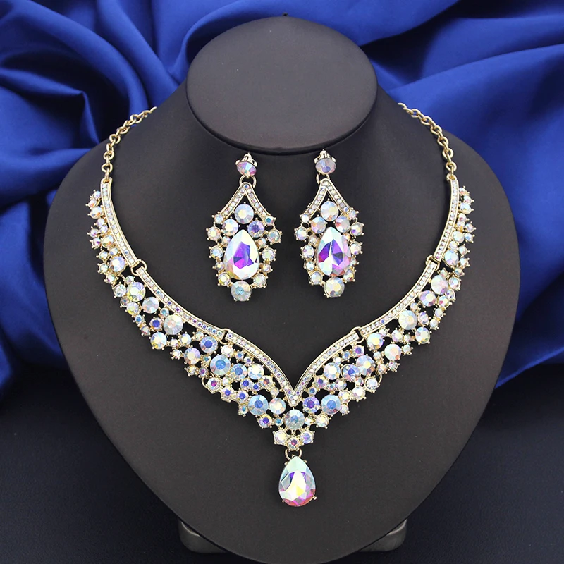 Bridal Dangle Earrings and Choker Necklace Sets for Women