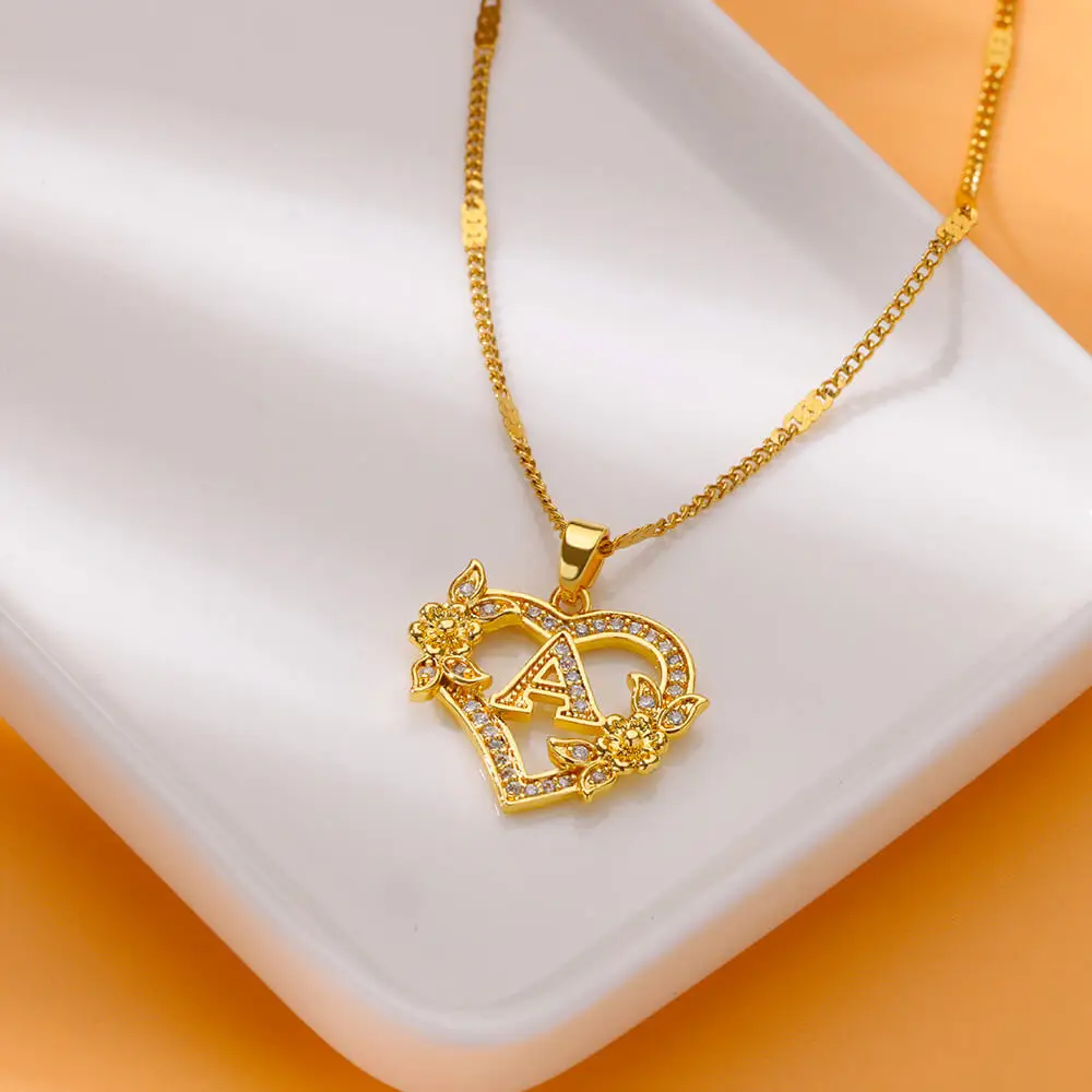 Zircon Flower Heart Initials Necklaces For Women