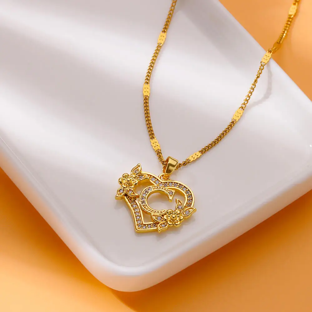 Zircon Flower Heart Initials Necklaces For Women