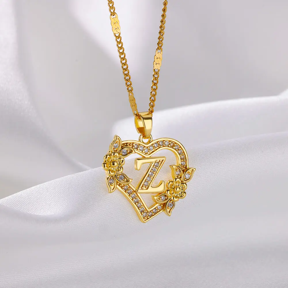 Zircon Flower Heart Initials Necklaces For Women