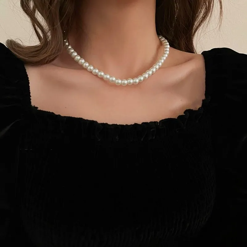 Imitation Pearl Trendy Love Heart  Choker Necklace