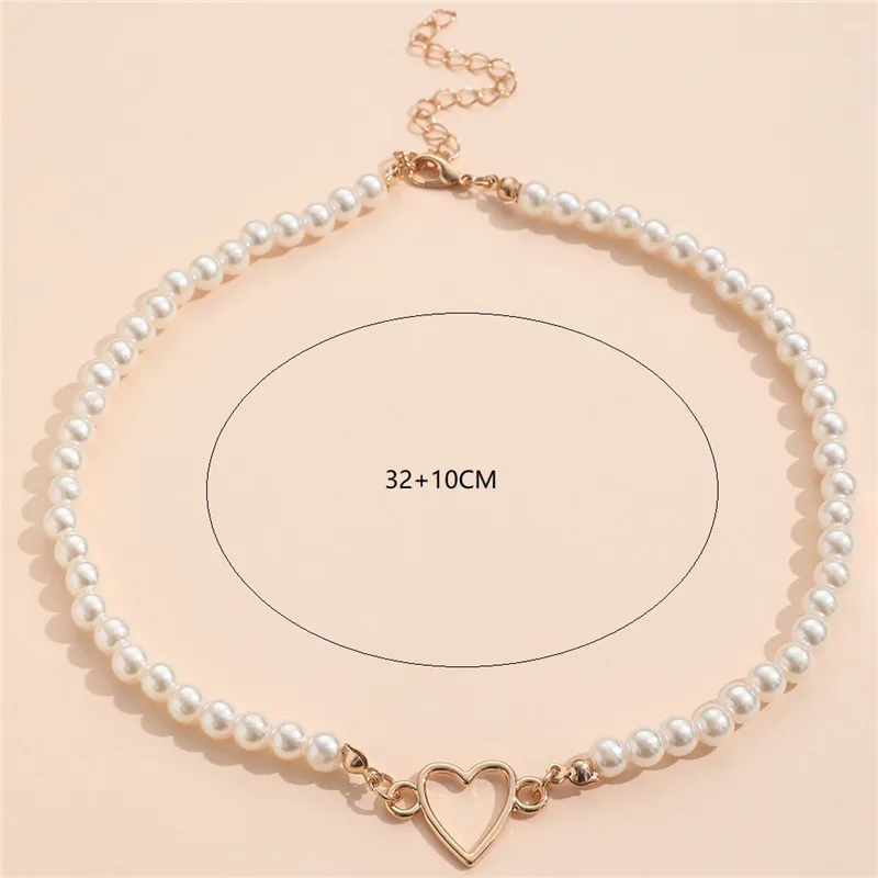 Imitation Pearl Trendy Love Heart  Choker Necklace