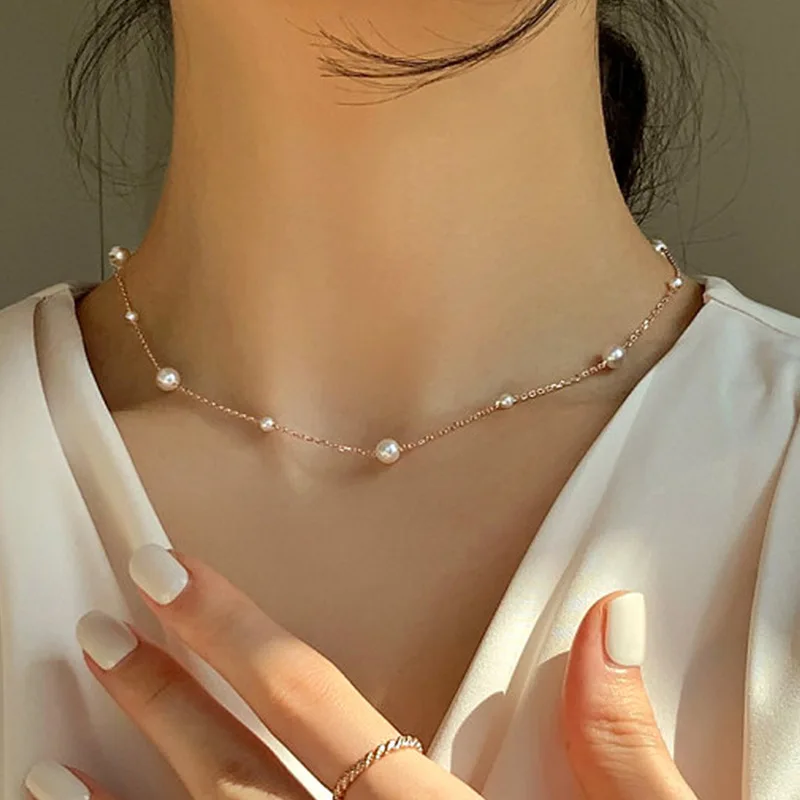 Imitation Pearl Trendy Love Heart  Choker Necklace