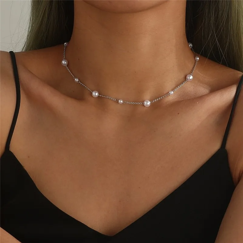 Imitation Pearl Trendy Love Heart  Choker Necklace