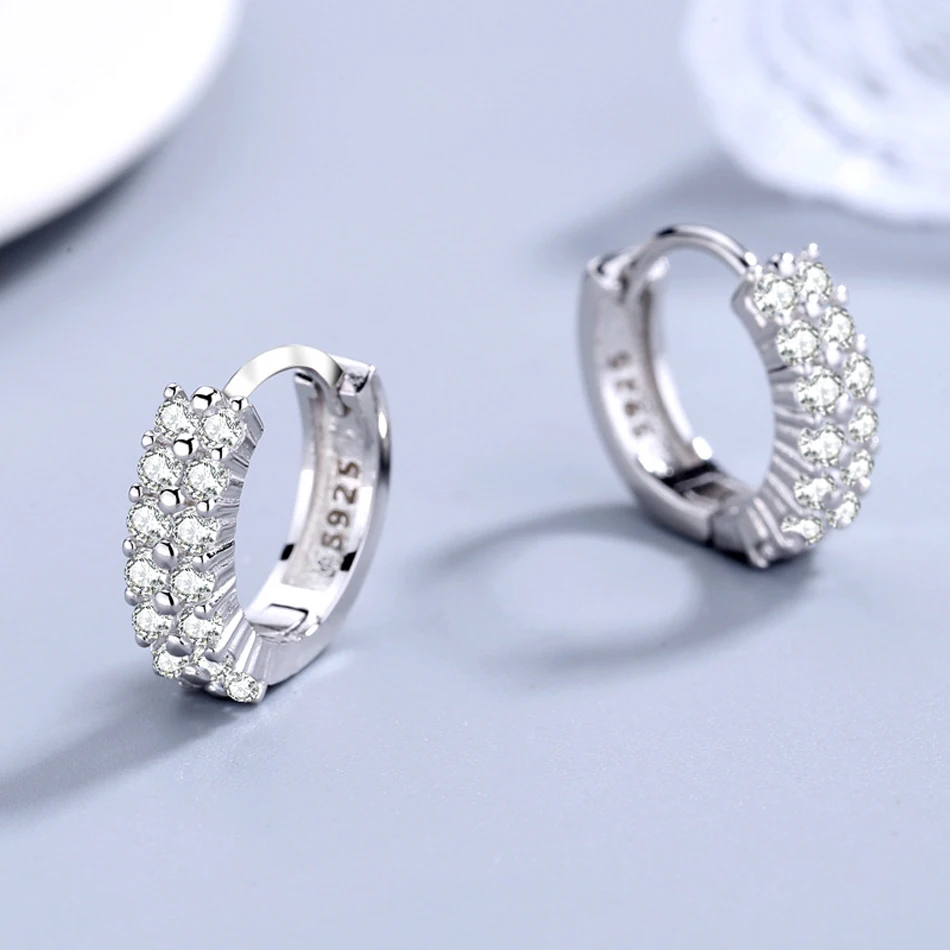 Sterling silver needle Crystal Zircon Round Stud Earrings