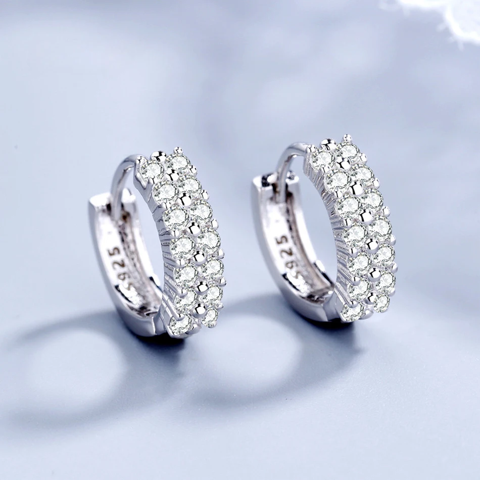 Sterling silver needle Crystal Zircon Round Stud Earrings