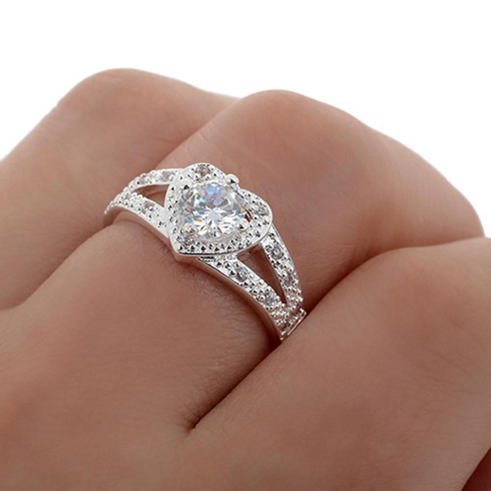 Sterling Silver Crystal Love Heart Shaped Ring