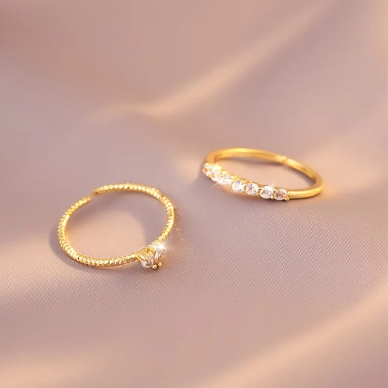 2pcs Trendy Gold Color Heart Zircon Rings Set For Women