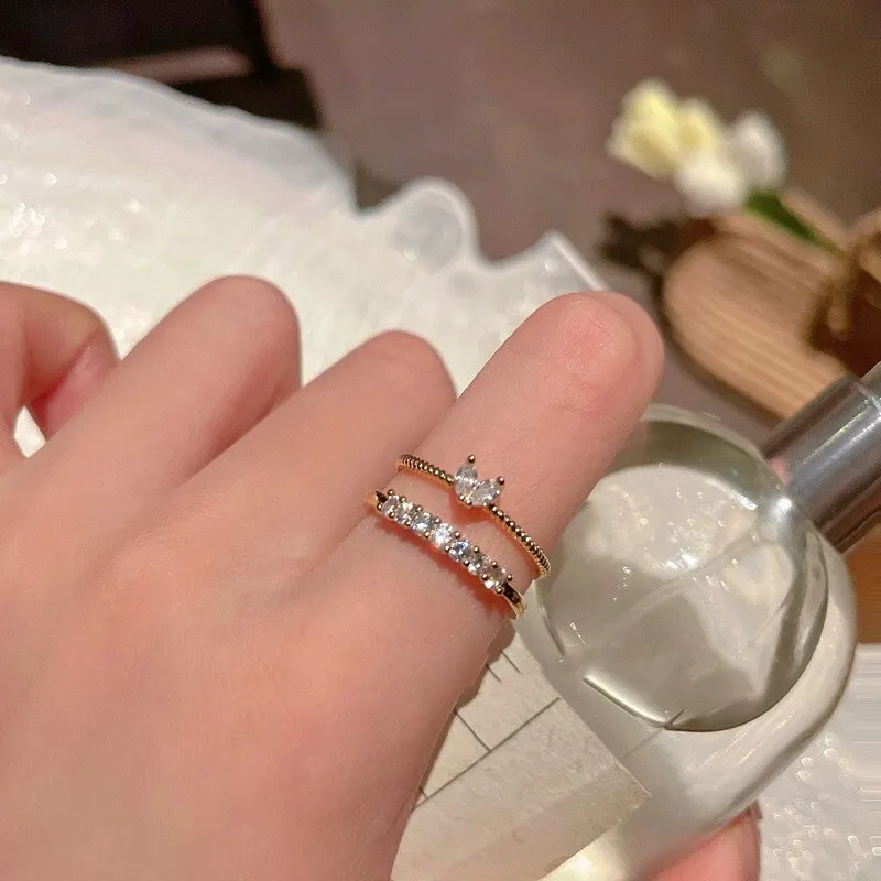 2pcs Trendy Gold Color Heart Zircon Rings Set For Women