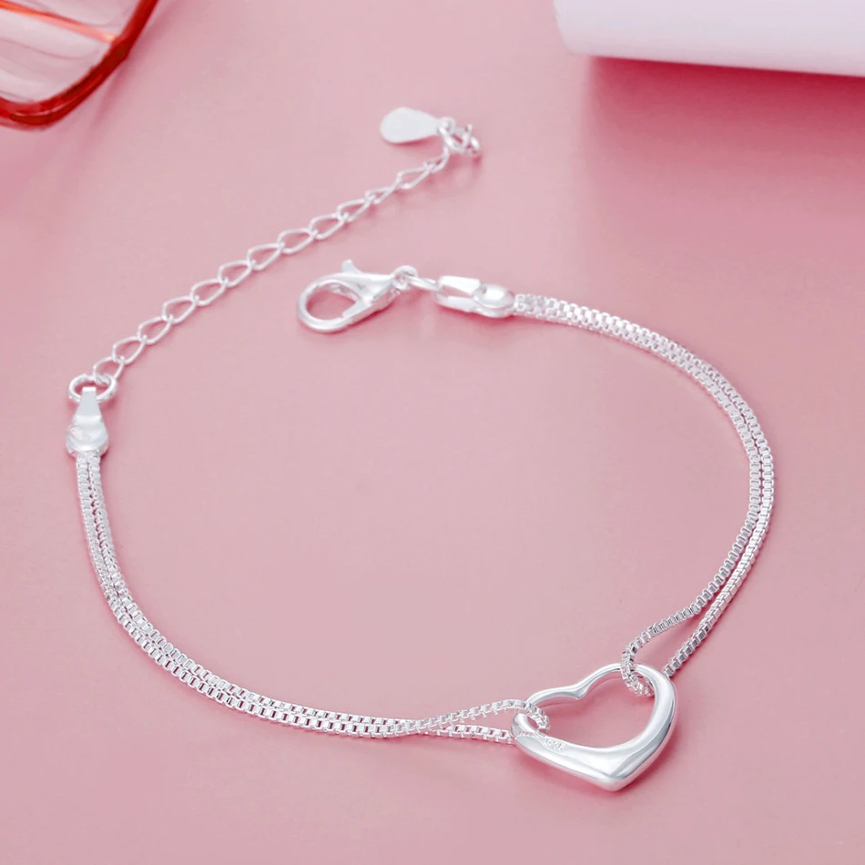 Original 925 sterling silver Pretty heart bracelets necklaces for women