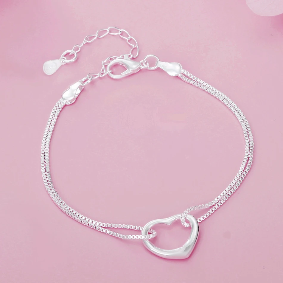 Original 925 sterling silver Pretty heart bracelets necklaces for women