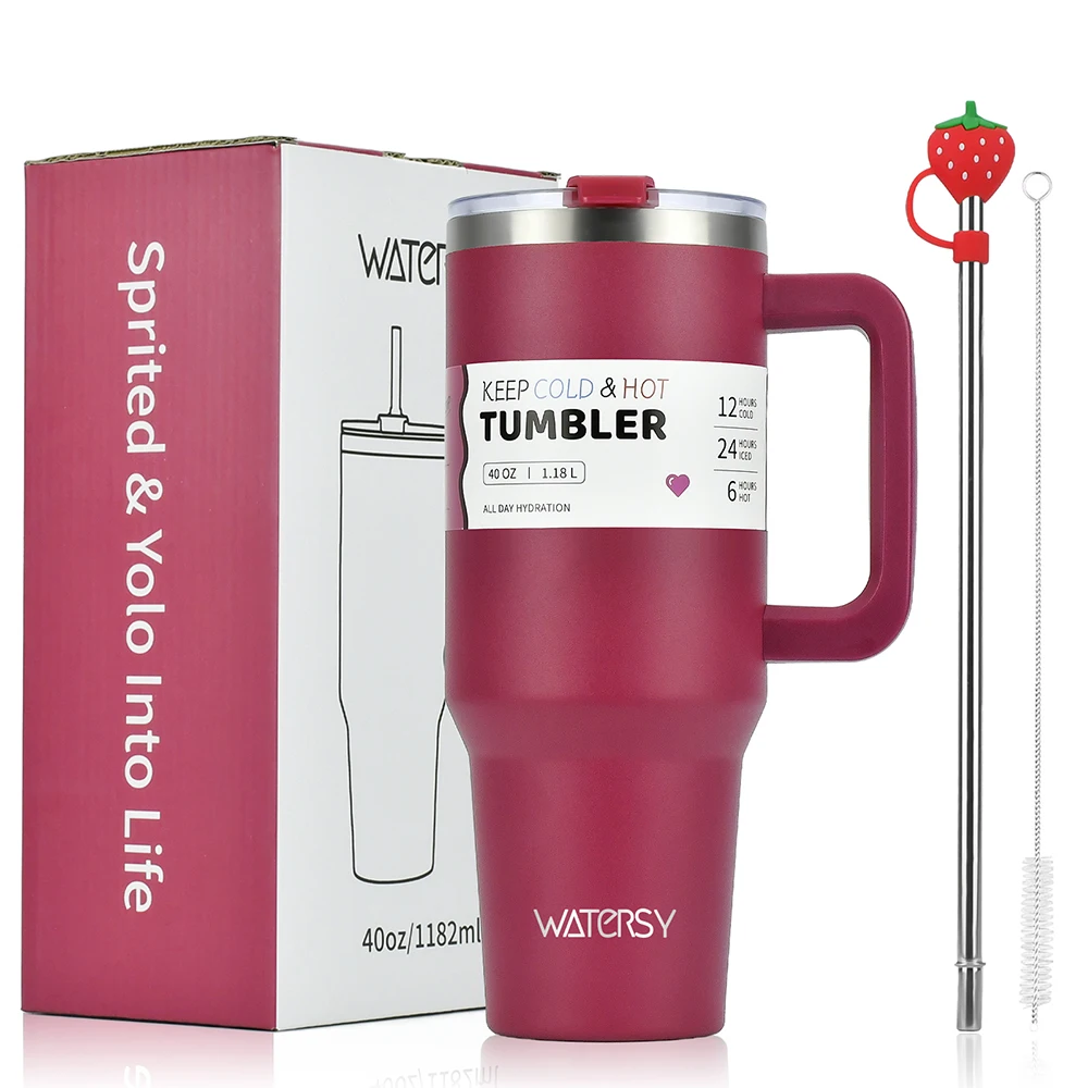 Watersy 1200ml/40oz Tumbler with Handle Pink Stainless Steel Thermal