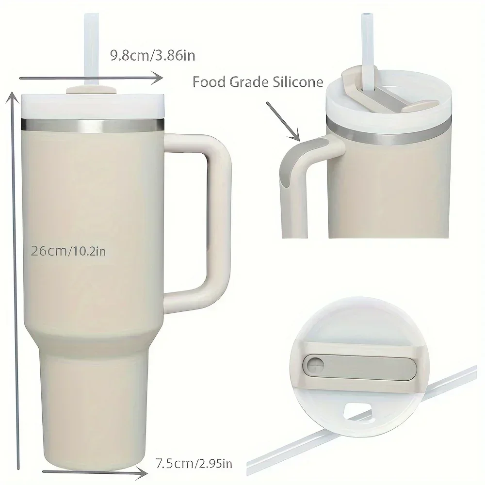 Stainless steel 40oz flat glass with handle and straw,