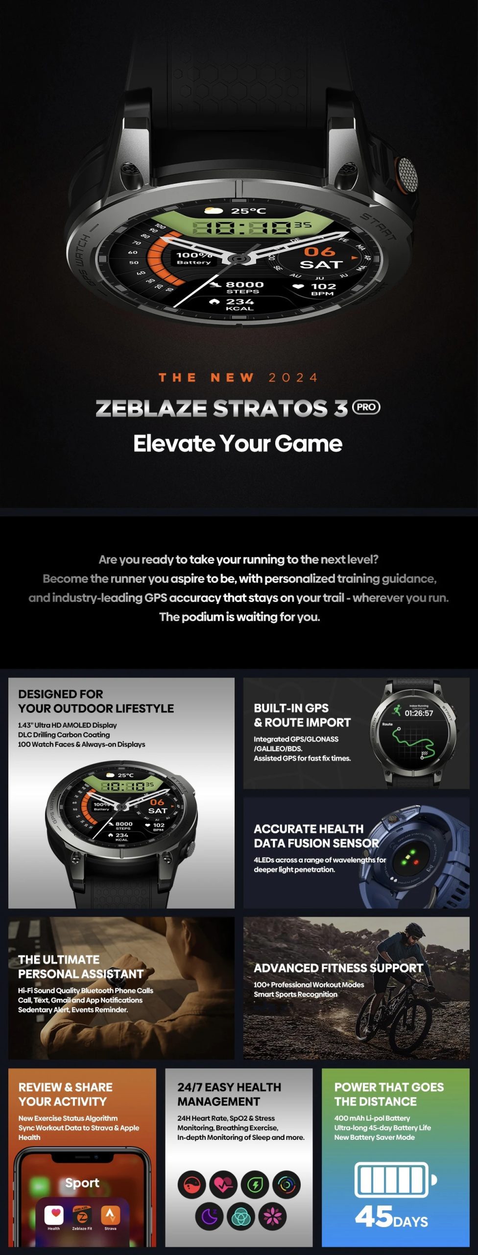 New Zeblaze Stratos 3 PRO GPS Smart Watch for Men