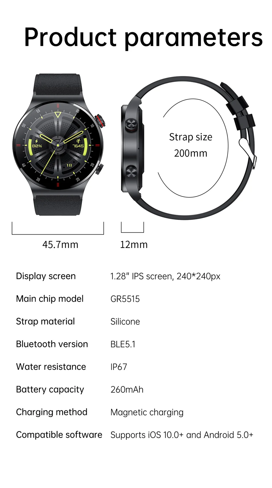 GPS ECG+PPG Bluetooth Sports Waterproof Smart watch for Men