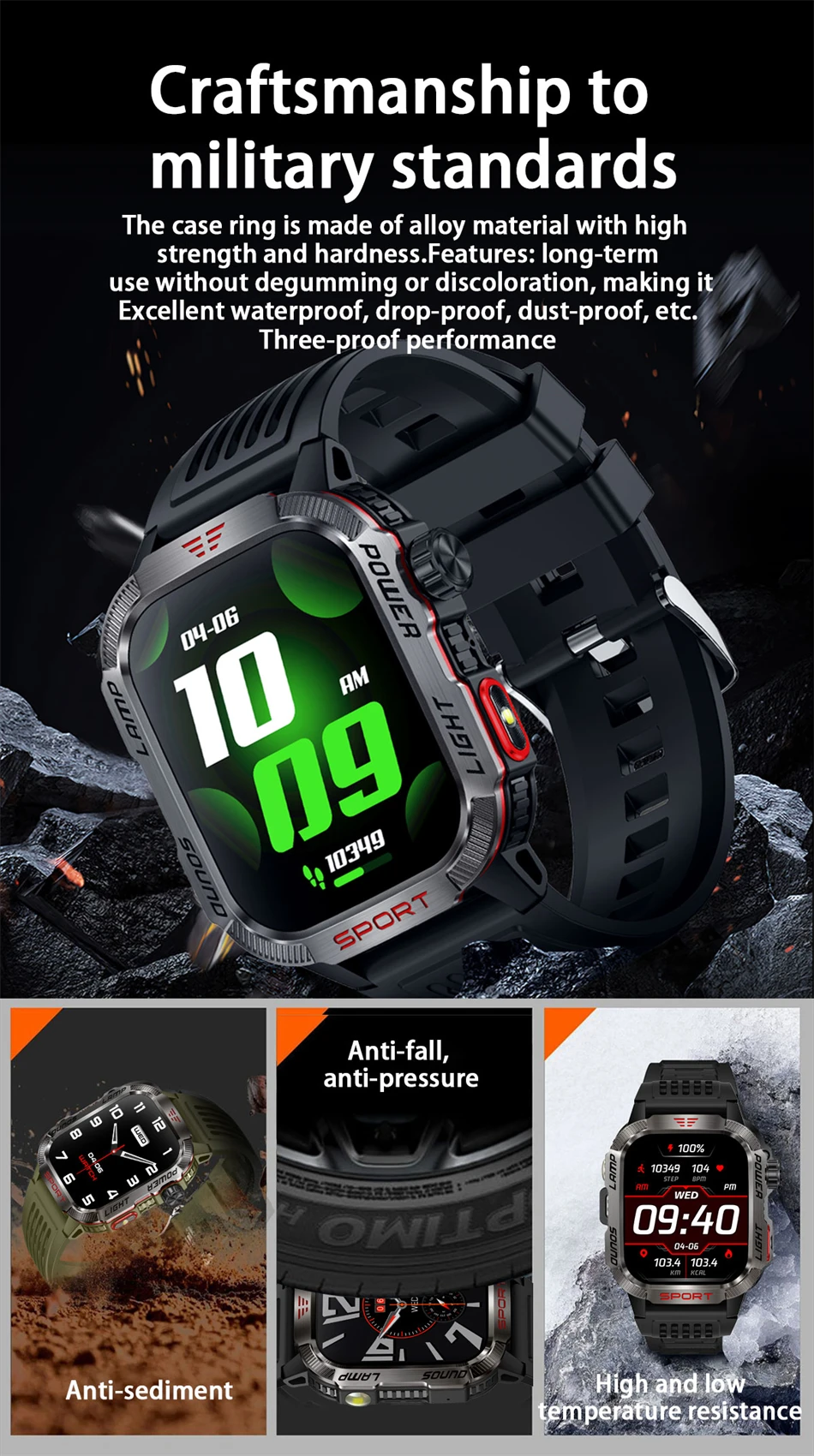 Military Flashlight Compass Waterproof Outdoor Sport GPS Smart Watch Men