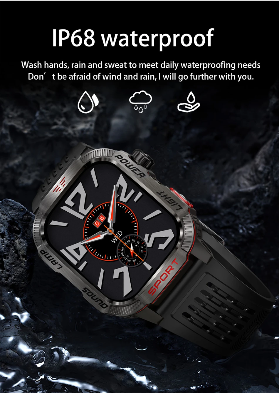 Military Flashlight Compass Waterproof Outdoor Sport GPS Smart Watch Men