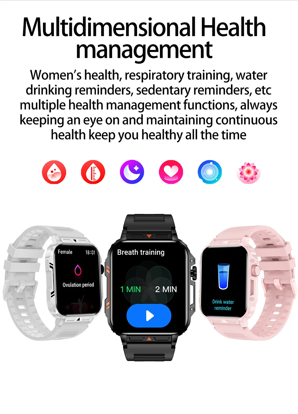 Unisex Smartwatch 1.95 Inch Screen Health Monitoring Watches I, Waterproof Sport Fitness Smart Watch