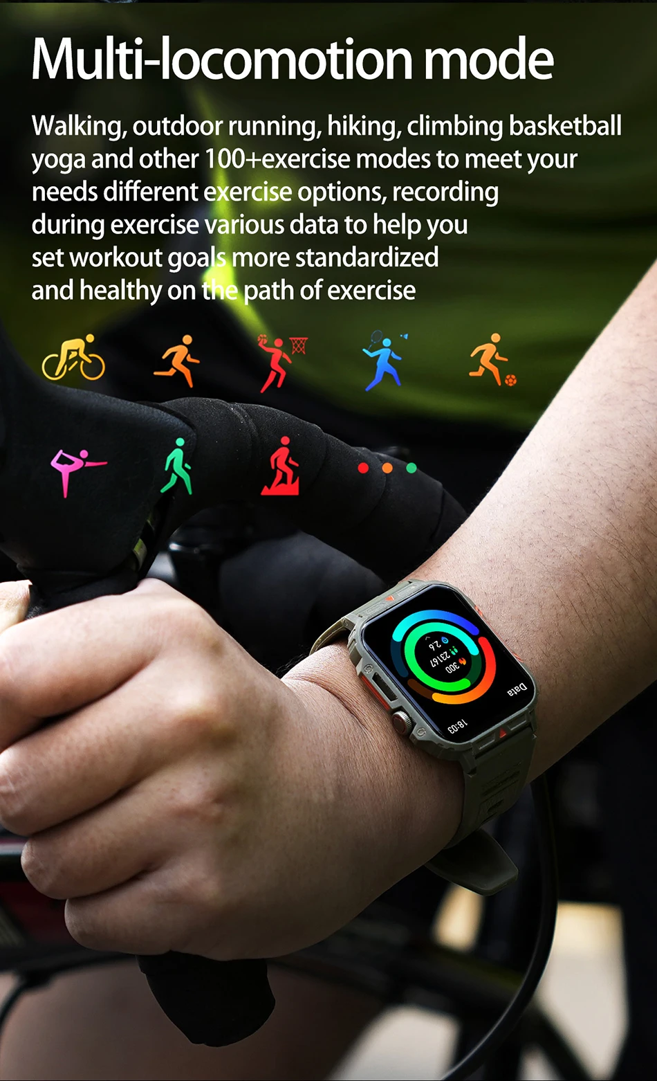 Unisex Smartwatch 1.95 Inch Screen Health Monitoring Watches I, Waterproof Sport Fitness Smart Watch