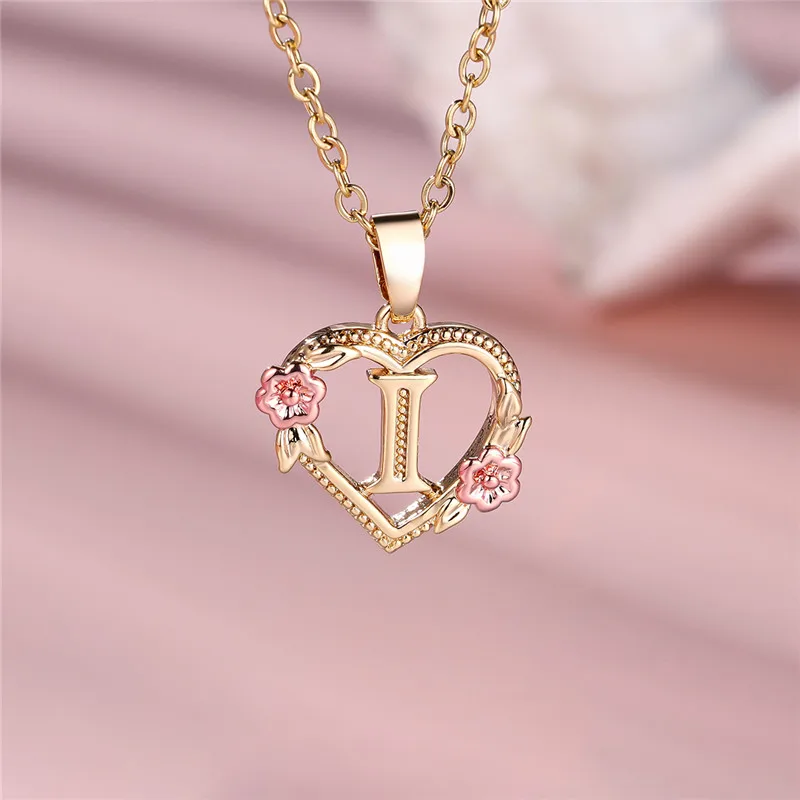 Female A-Z Letter Flower Pendant Necklace For Women