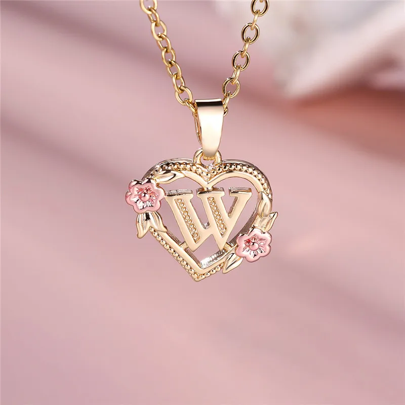 Female A-Z Letter Flower Pendant Necklace For Women