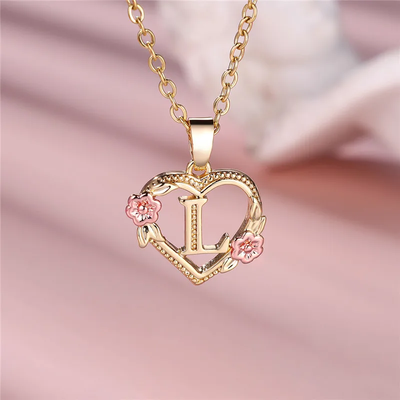 Female A-Z Letter Flower Pendant Necklace For Women