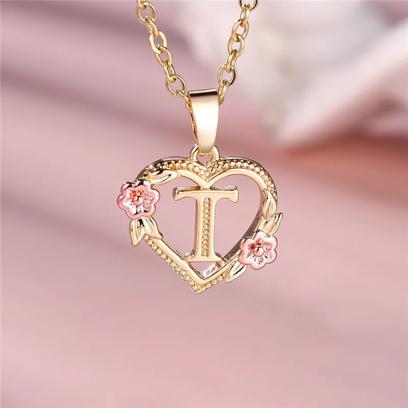 Female A-Z Letter Flower Pendant Necklace For Women