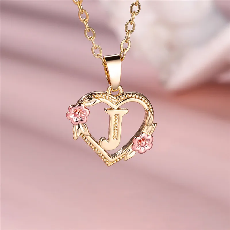 Female A-Z Letter Flower Pendant Necklace For Women