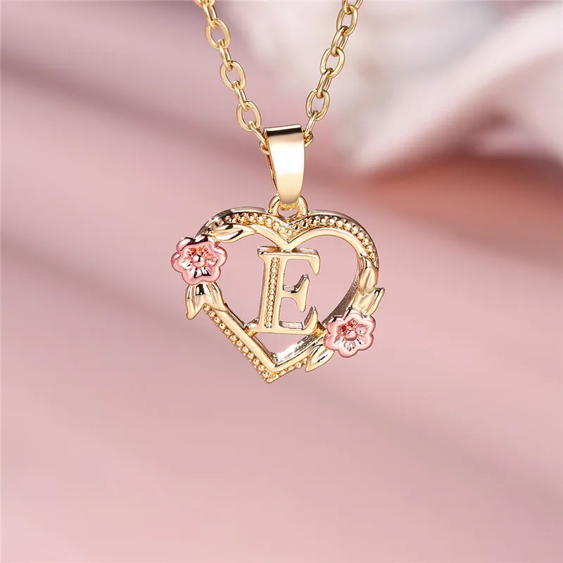 Female A-Z Letter Flower Pendant Necklace For Women