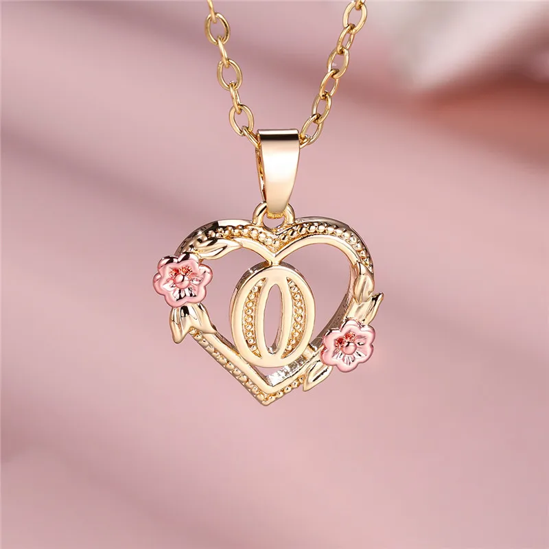 Female A-Z Letter Flower Pendant Necklace For Women