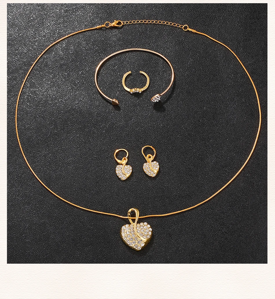 Gold Luxury Ring Necklace Earring Quartz Watch Jewelry Set for Women