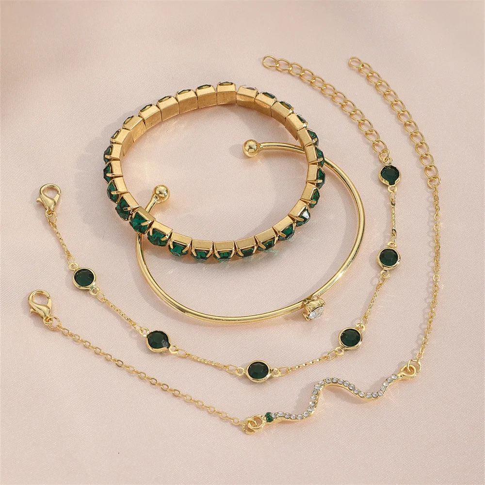 4Pcs Fashion Snake Green Gemstone Bangle Jewerly