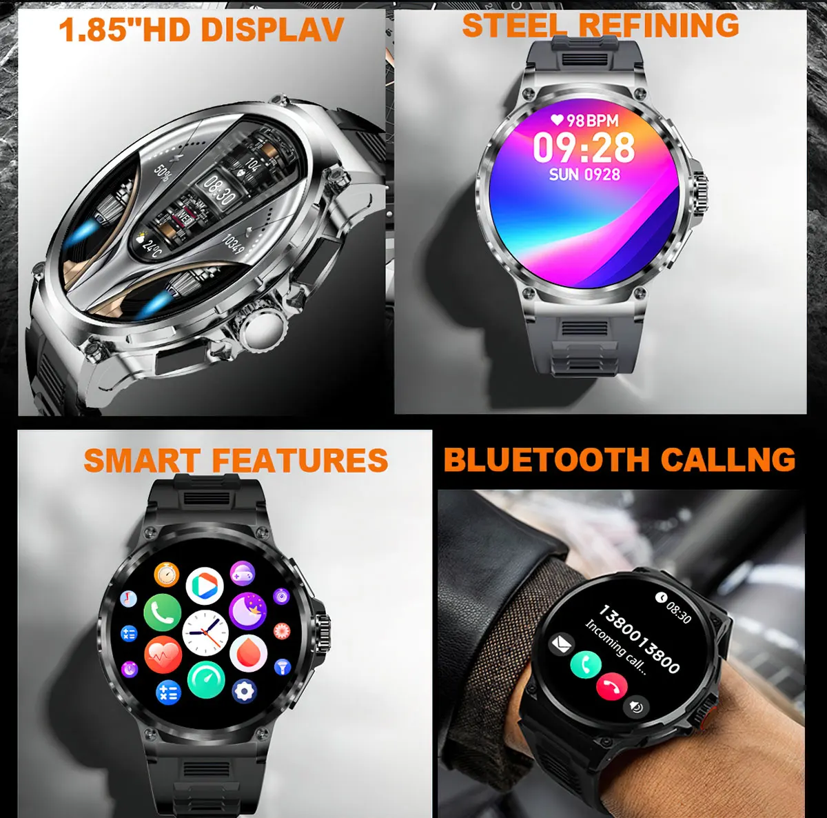 New 1.85-inch Ultra HD GPS Track Bluetooth Call SmartWatch