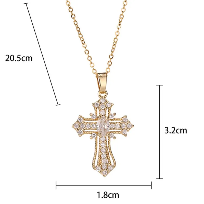 Stainless Steel Hip Hop Zircon Cross Shiny Pendant Necklace Gifts