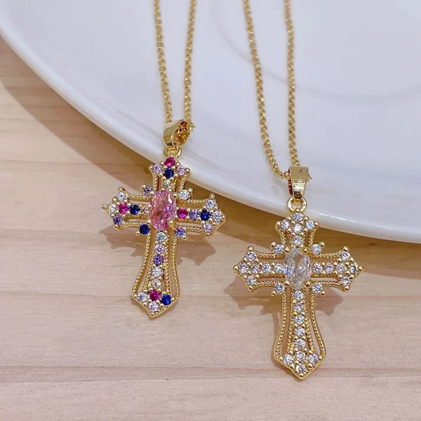 Hip Hop Zircon Cross Shiny Pendant Necklace Gifts