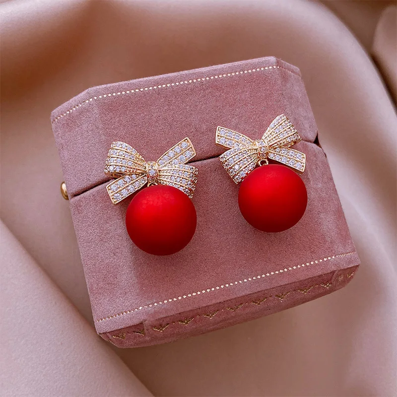 Luxury Gold Color Zircon Bowknot Stud Earrings For Women