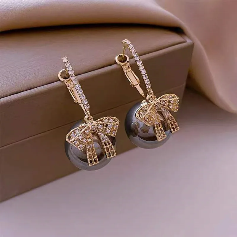 Luxury Gold Color Zircon Bowknot Stud Earrings For Women