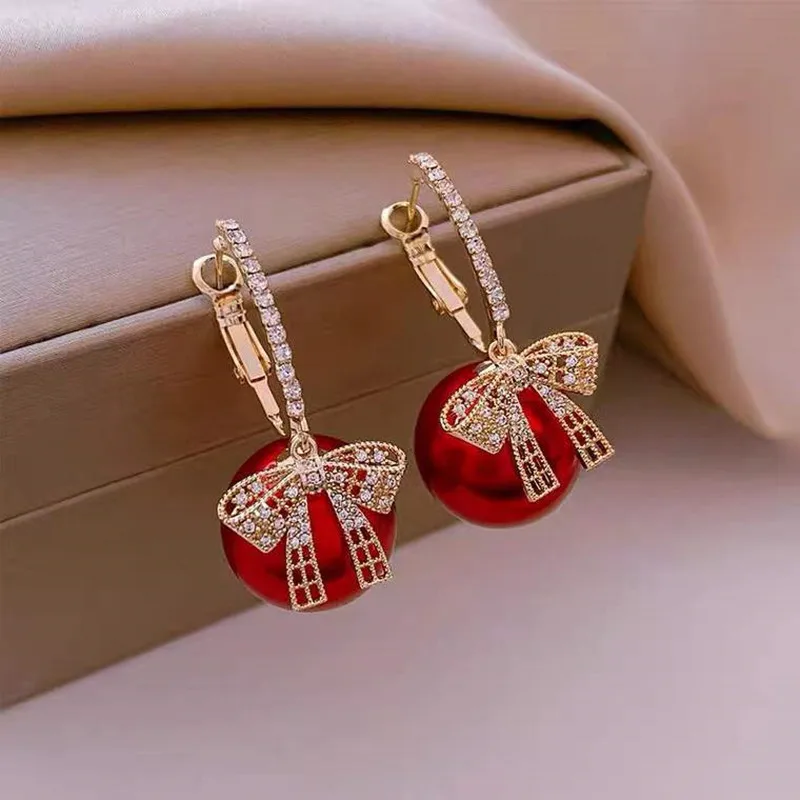 Luxury Gold Color Zircon Bowknot Stud Earrings For Women