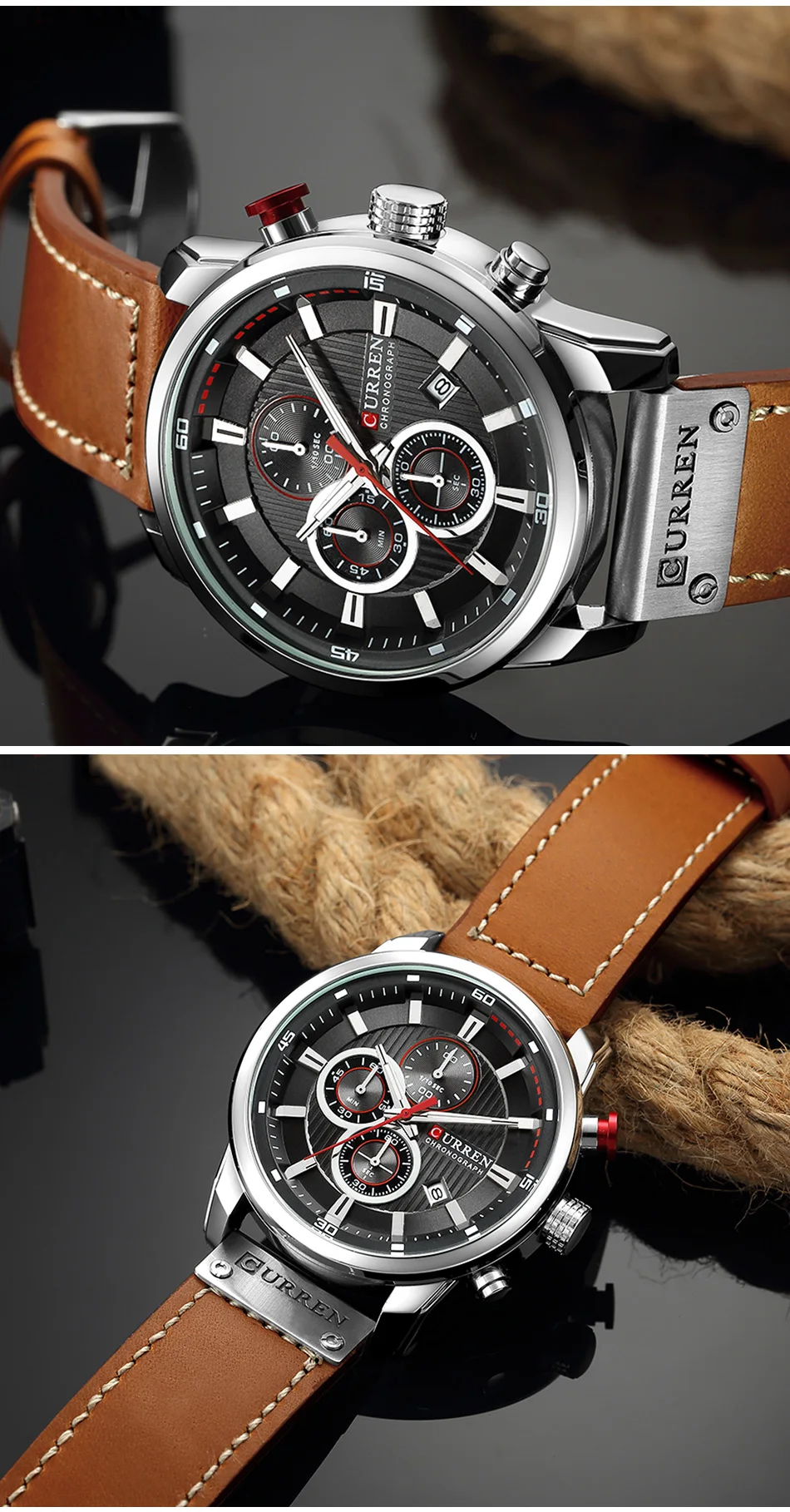 Men Leather Sports Watches Men's Army Military Quartz