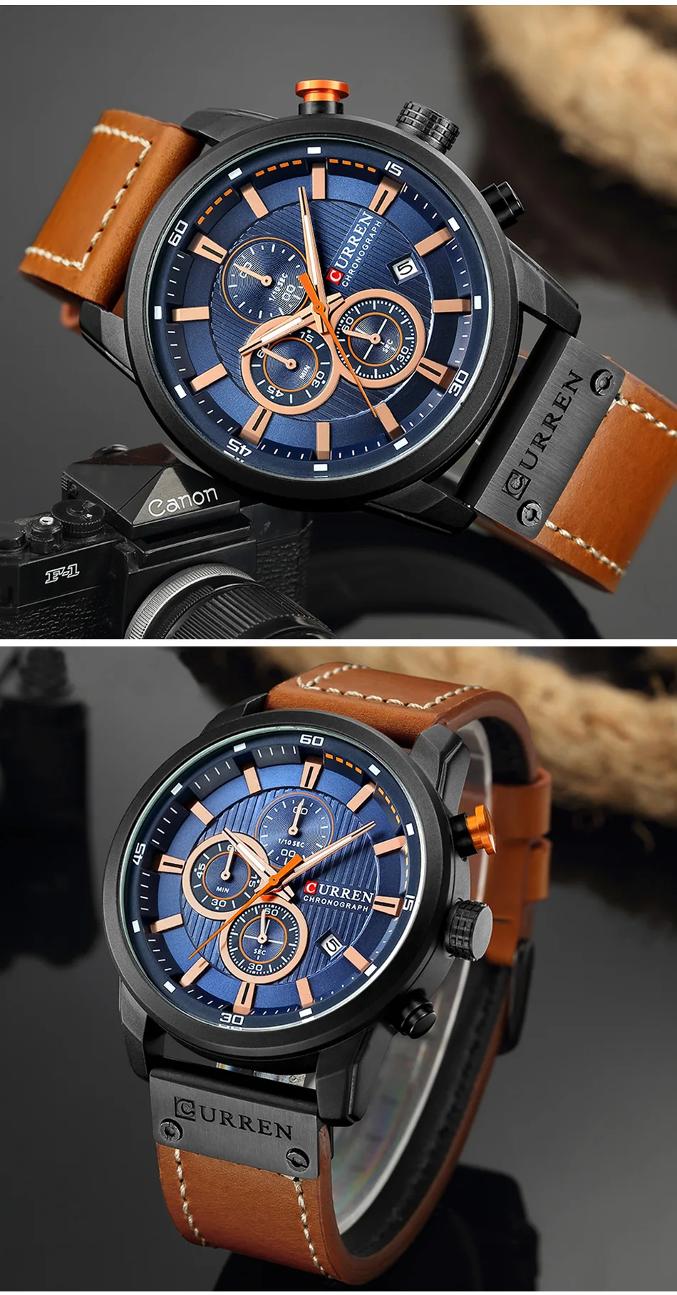 Men Leather Sports Watches Men's Army Military Quartz