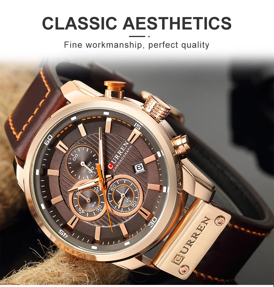 Men Leather Sports Watches Men's Army Military Quartz