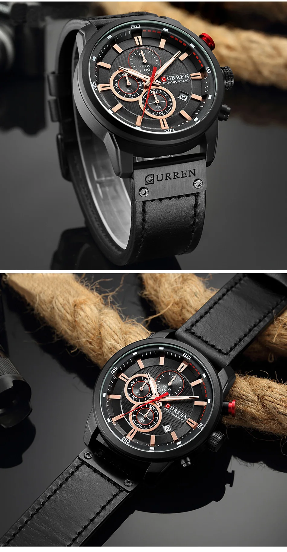 Men Leather Sports Watches Men's Army Military Quartz