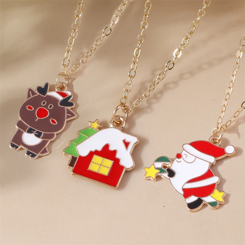 Aihua Christmas Necklaces Enamel Xmas Tree Bell