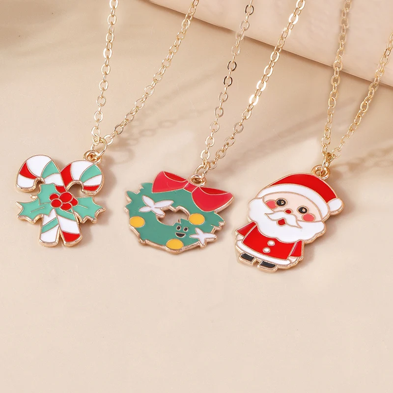 Aihua Christmas Necklaces Enamel Xmas Tree Bell