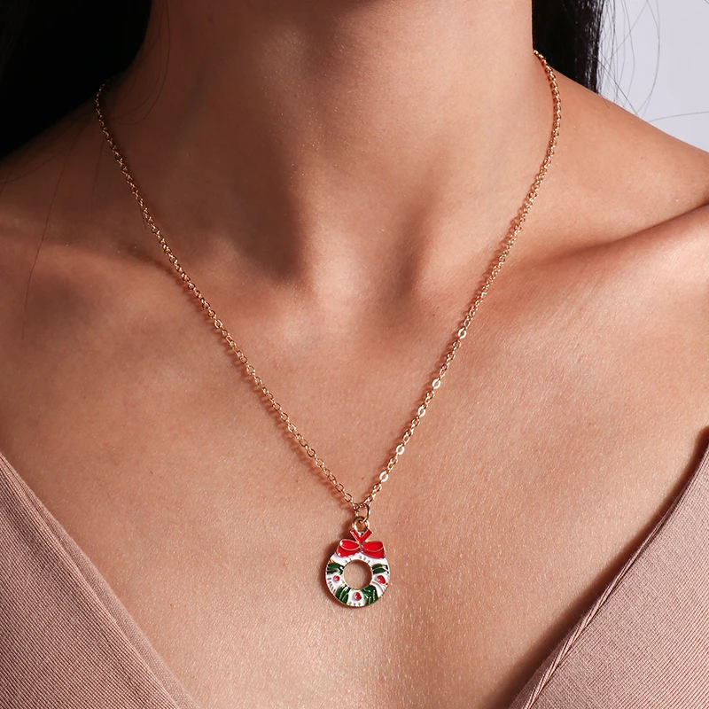 Aihua Christmas Necklaces Enamel Xmas Tree Bell