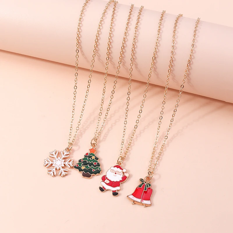 Aihua Christmas Necklaces Enamel Xmas Tree Bell