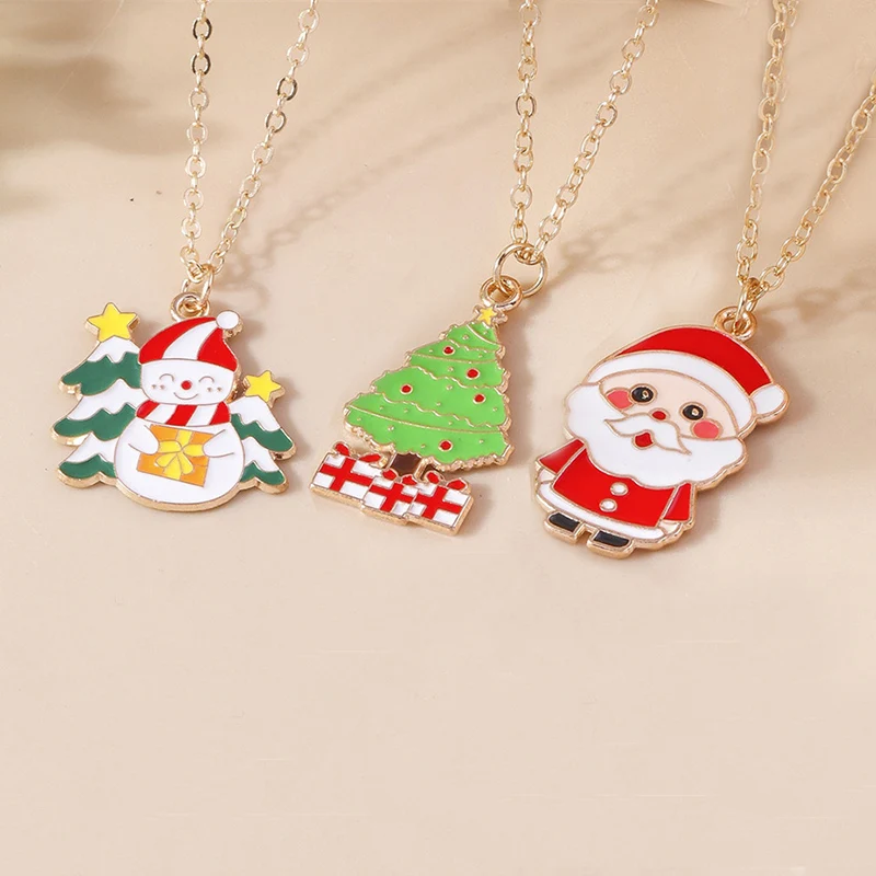 Aihua Christmas Necklaces Enamel Xmas Tree Bell