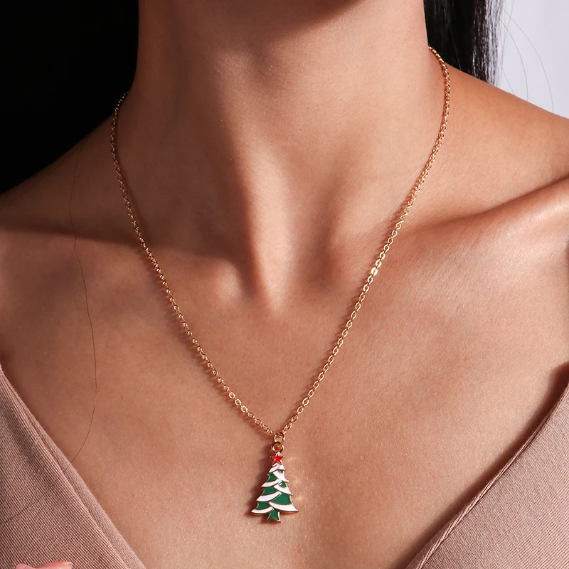 Aihua Christmas Necklaces Enamel Xmas Tree Bell