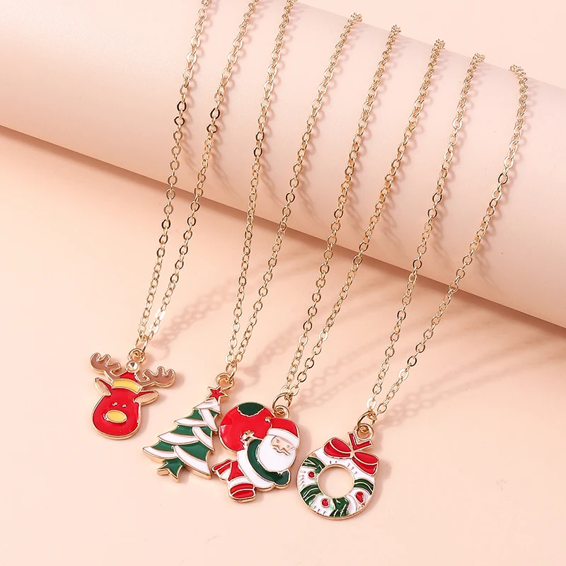 Aihua Christmas Necklaces Enamel Xmas Tree Bell