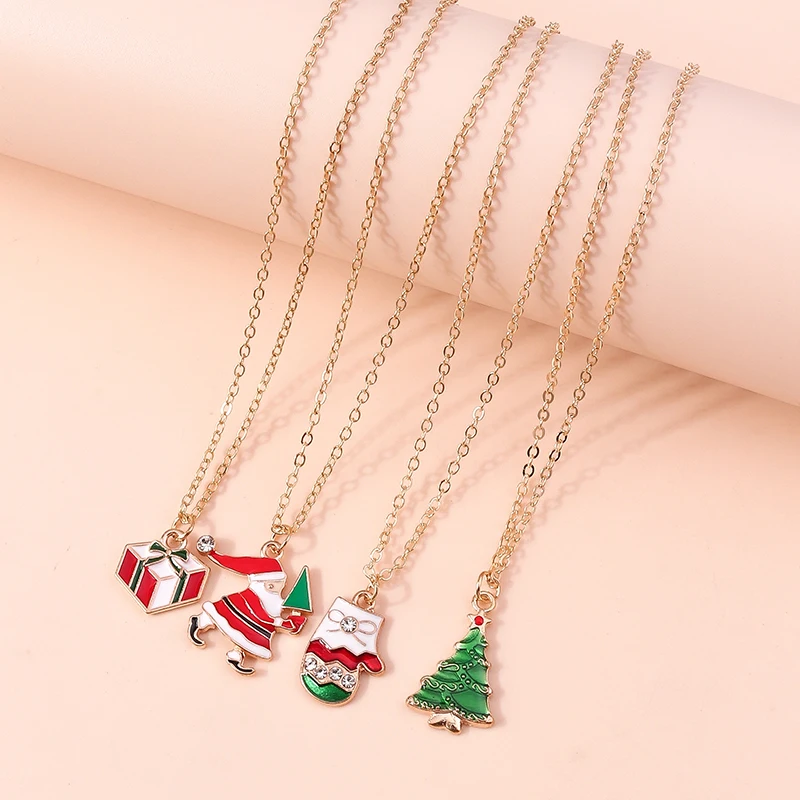 Aihua Christmas Necklaces Enamel Xmas Tree Bell